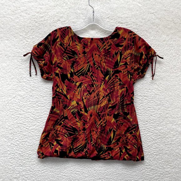 Y2K Vintage Worthington Mesh Top S M Small Medium Orange Palm Leaf Pattern Boho - Picture 2 of 7